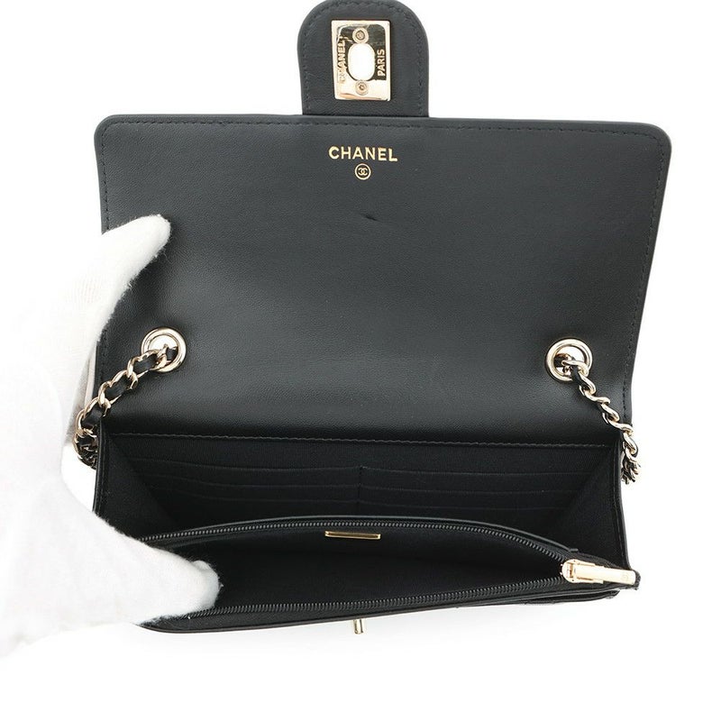 シャネル チェーンウォレット マトラッセ ココマーク Wチェーン ラムスキン AP4511 CHANEL 財布 黒