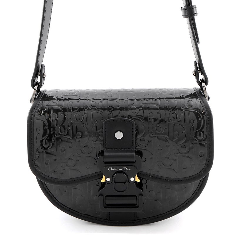 クリスチャン・ディオ―ル ショルダーバッグ ギャロップ GALLOP ミニ オブリーク パテント/レザー Christian Dior 黒