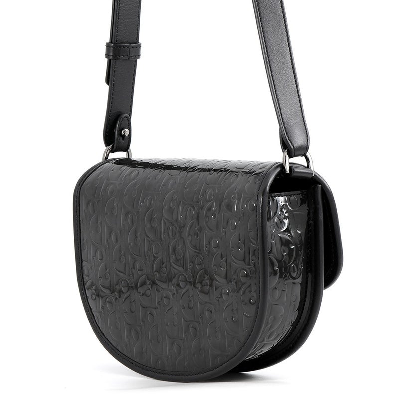 クリスチャン・ディオ―ル ショルダーバッグ ギャロップ GALLOP ミニ オブリーク パテント/レザー Christian Dior 黒