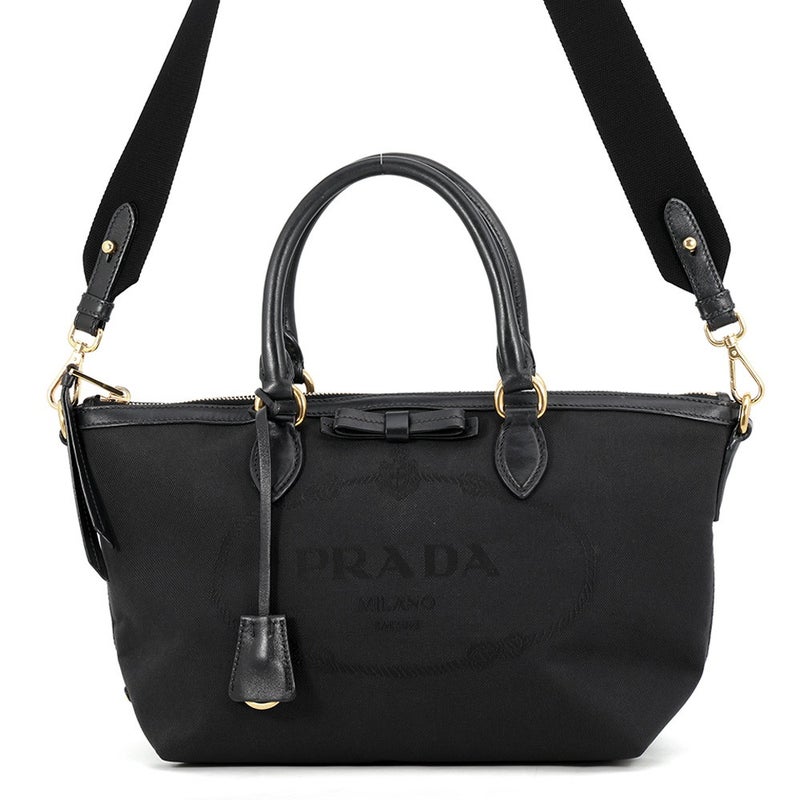プラダ ハンドバッグ ロゴ ジャカード キャンバス レザー 1BA579 PRADA 2way 黒
