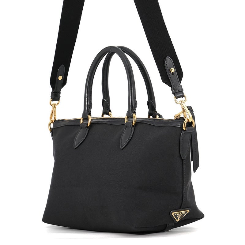 プラダ ハンドバッグ ロゴ ジャカード キャンバス レザー 1BA579 PRADA 2way 黒