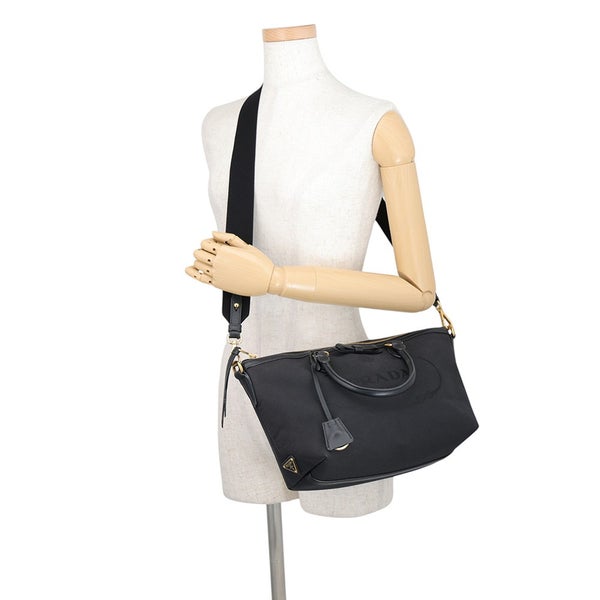 プラダ ハンドバッグ ロゴ ジャカード キャンバス レザー 1BA579 PRADA 2way 黒