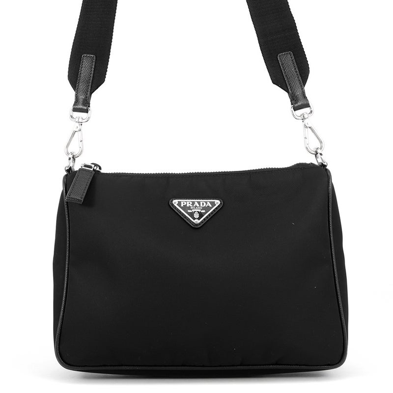 プラダ ショルダーバッグ Re-Nylon ナイロン サフィアーノレザー 2VH113 PRADA 黒