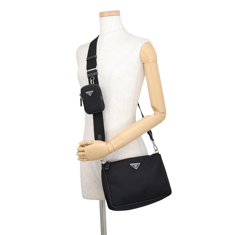 プラダ ショルダーバッグ Re-Nylon ナイロン サフィアーノレザー 2VH113 PRADA 黒