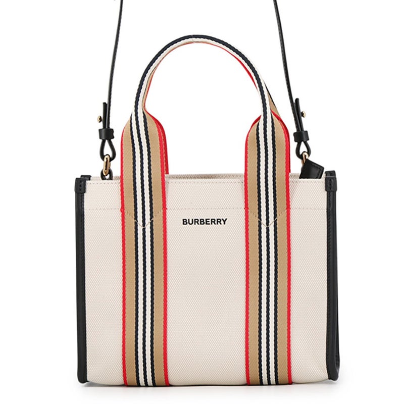 バーバリー ハンドバッグ アイコン ストライプトリム スモール トート キャンバス レザー 81214931 BURBERRY 2way