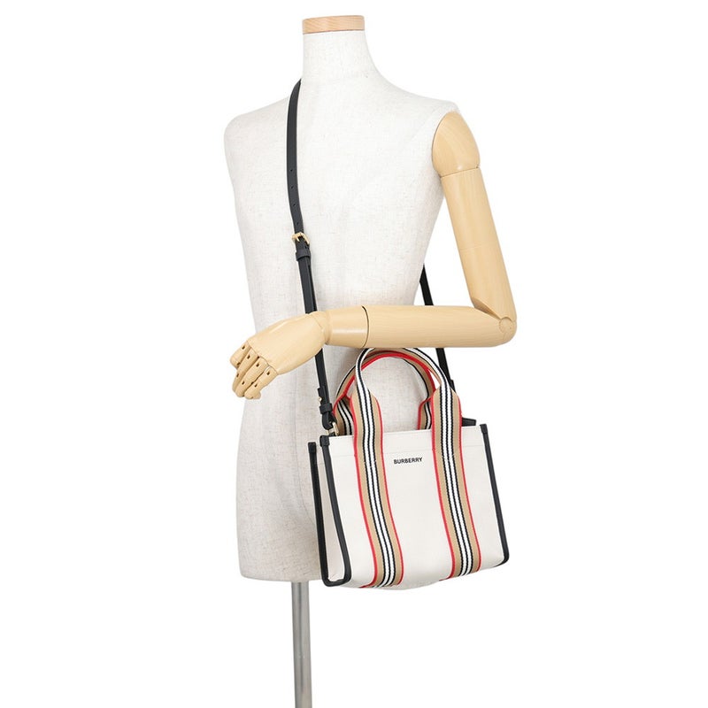 バーバリー ハンドバッグ アイコン ストライプトリム スモール トート キャンバス レザー 81214931 BURBERRY 2way