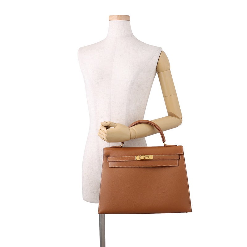 エルメス ハンドバッグ ケリー32 外縫い ゴールド/ゴールド金具 クシュベル □A刻印 HERMES ２wayショルダー