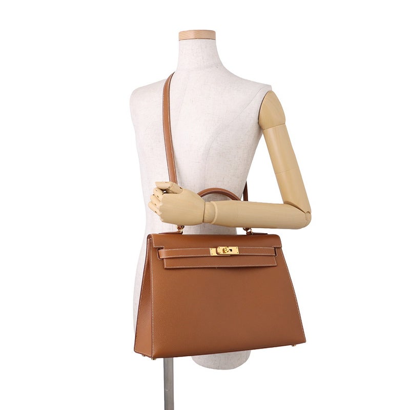 エルメス ハンドバッグ ケリー32 外縫い ゴールド/ゴールド金具 クシュベル □A刻印 HERMES ２wayショルダー
