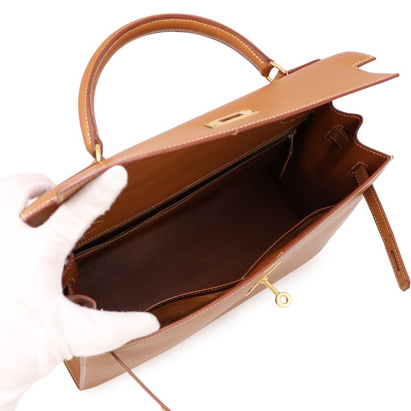エルメス ハンドバッグ ケリー32 外縫い ゴールド/ゴールド金具 クシュベル □A刻印 HERMES ２wayショルダー