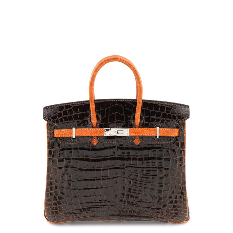 エルメス バーキン25 ショコラ/オレンジ/シルバー金具 ニロティカスシャイン □K刻印 HERMES Birkin ハンドバッグ