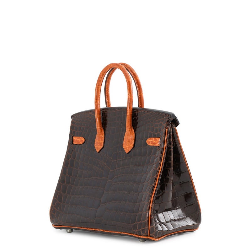 エルメス バーキン25 ショコラ/オレンジ/シルバー金具 ニロティカスシャイン □K刻印 HERMES Birkin ハンドバッグ