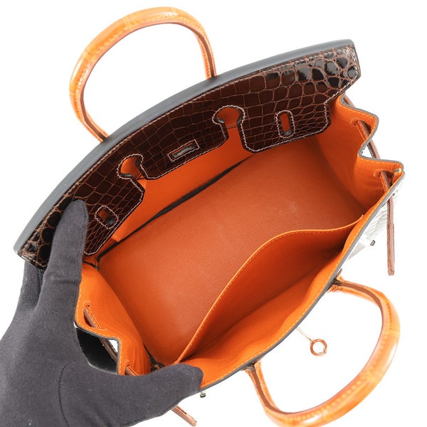 エルメス バーキン25 ショコラ/オレンジ/シルバー金具 ニロティカスシャイン □K刻印 HERMES Birkin ハンドバッグ
