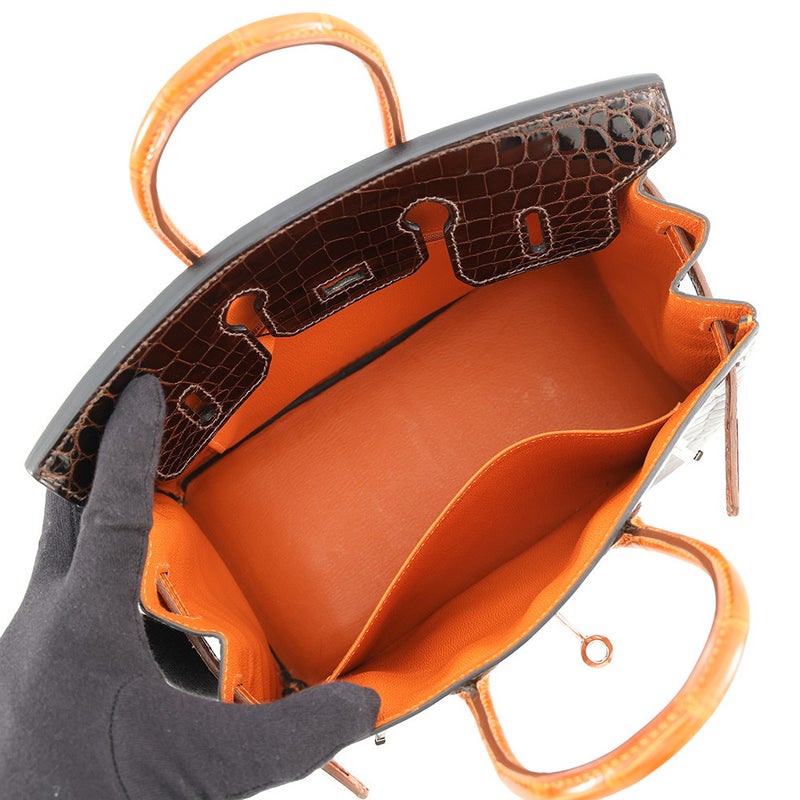 エルメス バーキン25 ショコラ/オレンジ/シルバー金具 ニロティカスシャイン □K刻印 HERMES Birkin ハンドバッグ
