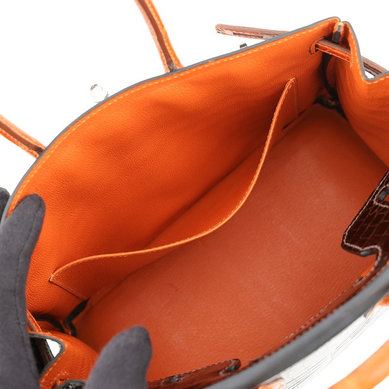 エルメス バーキン25 ショコラ/オレンジ/シルバー金具 ニロティカスシャイン □K刻印 HERMES Birkin ハンドバッグ