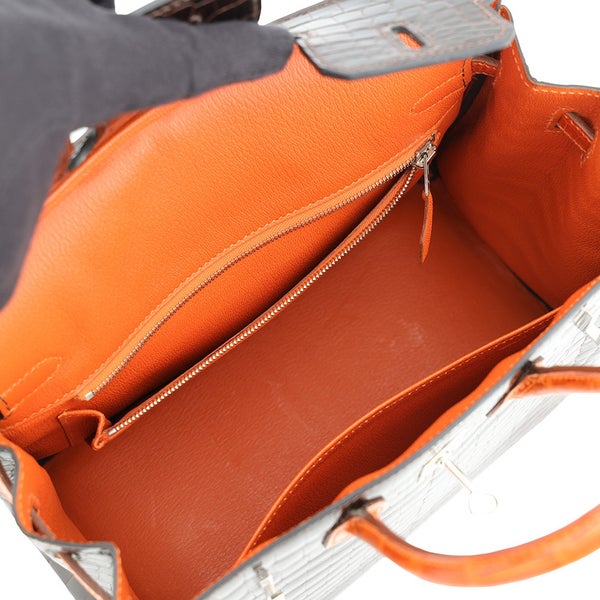 エルメス バーキン25 ショコラ/オレンジ/シルバー金具 ニロティカスシャイン □K刻印 HERMES Birkin ハンドバッグ