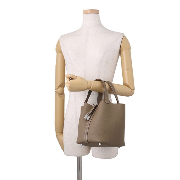 エルメス ハンドバッグ ピコタンロックPM エトゥープ/シルバー金具 トリヨンクレマンス G刻印 HERMES