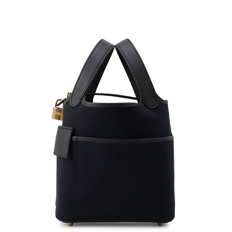 エルメス ハンドバッグ ピコタンロックPM カーゴ ブラック/ゴールド金具 スイフト/トワルエゴラン W刻印 HERMES 黒