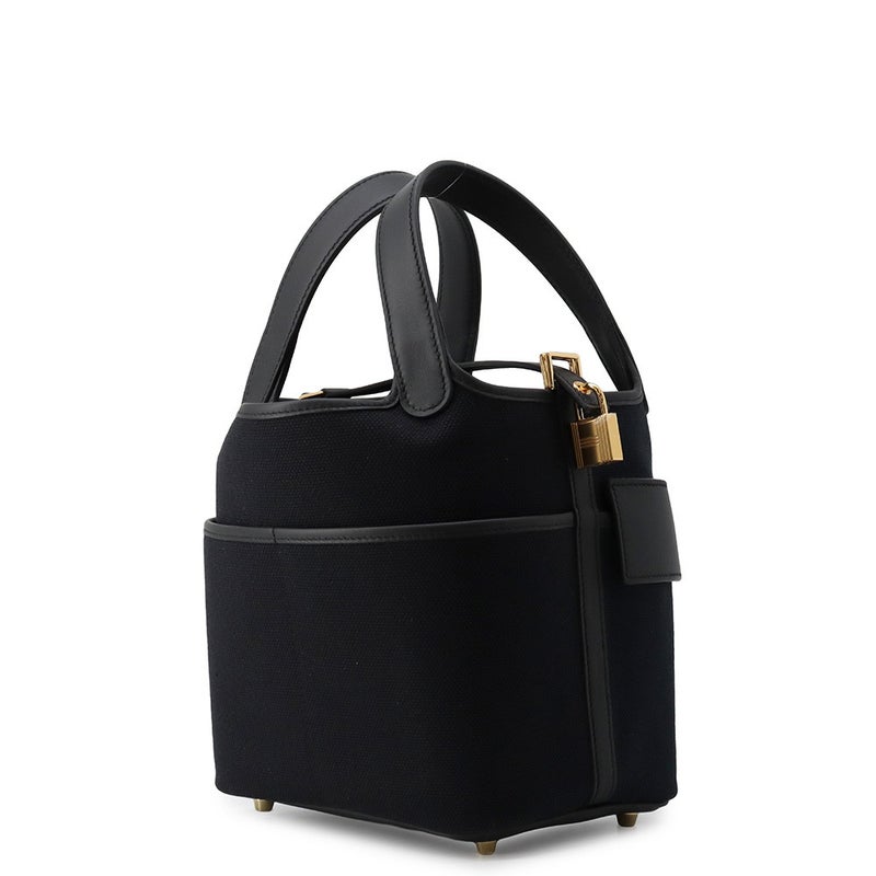 エルメス ハンドバッグ ピコタンロックPM カーゴ ブラック/ゴールド金具 スイフト/トワルエゴラン W刻印 HERMES 黒