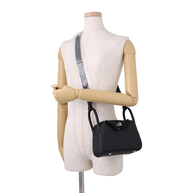 エルメス ハンドバッグ リンディ ミニ ブラック/エレクトラム金具 スイフト K刻印 HERMES 2wayショルダーバッグ