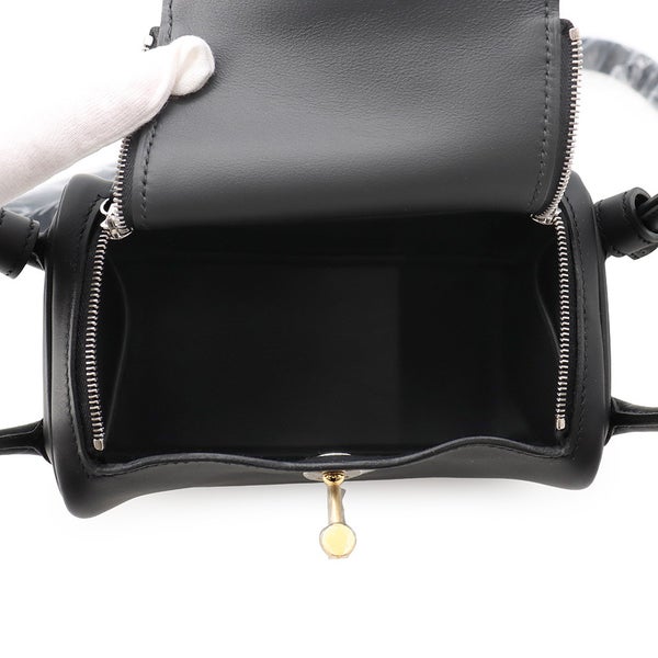 エルメス ハンドバッグ リンディ ミニ ブラック/エレクトラム金具 スイフト K刻印 HERMES 2wayショルダーバッグ