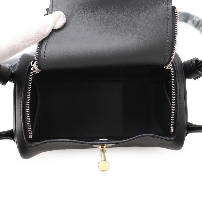 エルメス ハンドバッグ リンディ ミニ ブラック/エレクトラム金具 スイフト K刻印 HERMES 2wayショルダーバッグ