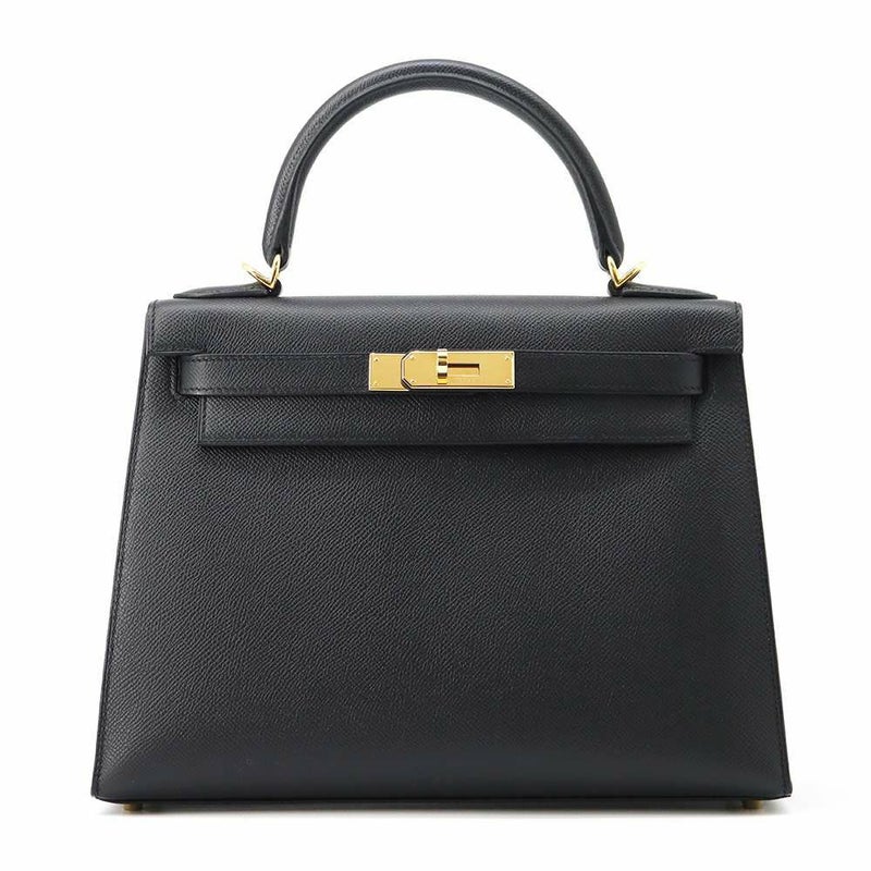 エルメス ハンドバッグ ケリー28 外縫い ブラック/ゴールド金具 ヴォーマダム B刻印 HERMES 2way 黒