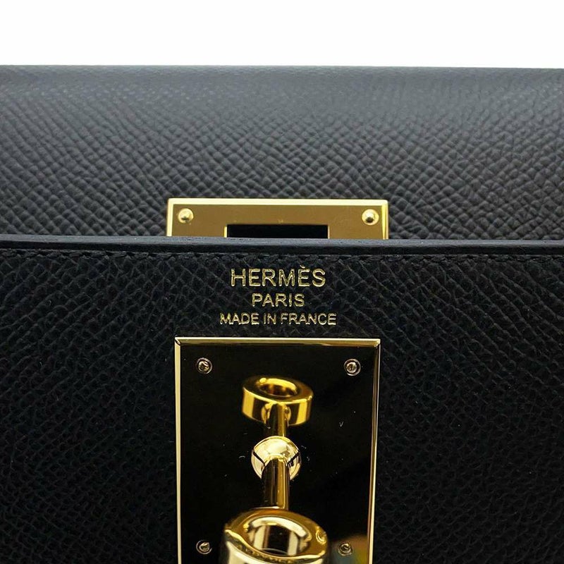 エルメス ハンドバッグ ケリー28 外縫い ブラック/ゴールド金具 ヴォーマダム B刻印 HERMES 2way 黒
