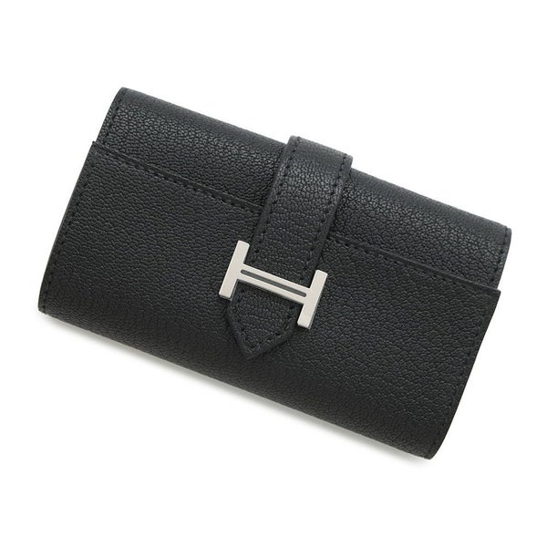 エルメス 4連キーケース ベアン ブラック/シルバー金具 シェブルミゾル K刻印 HERMES 黒