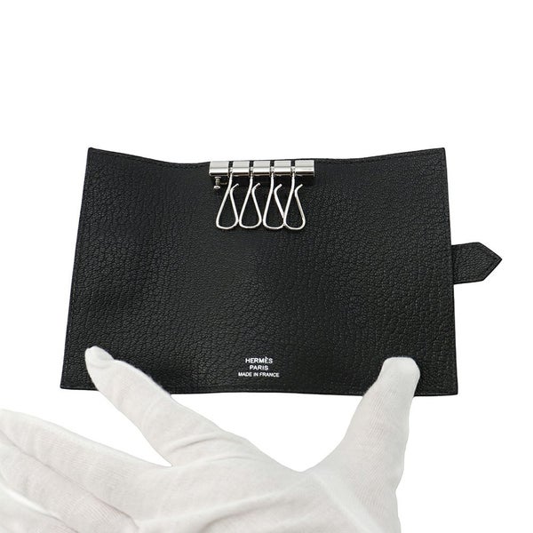 エルメス 4連キーケース ベアン ブラック/シルバー金具 シェブルミゾル K刻印 HERMES 黒