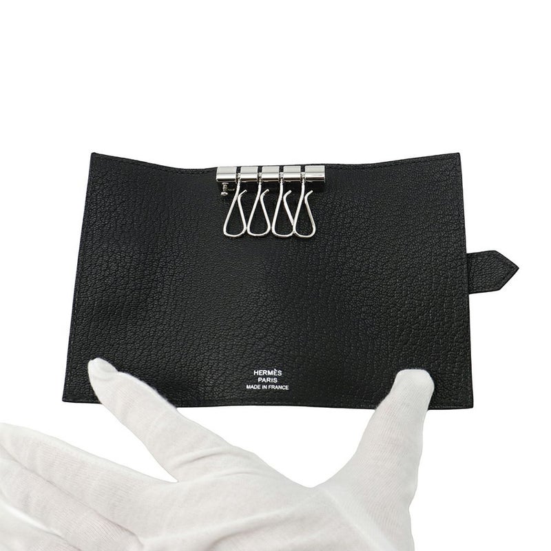 エルメス 4連キーケース ベアン ブラック/シルバー金具 シェブルミゾル K刻印 HERMES 黒