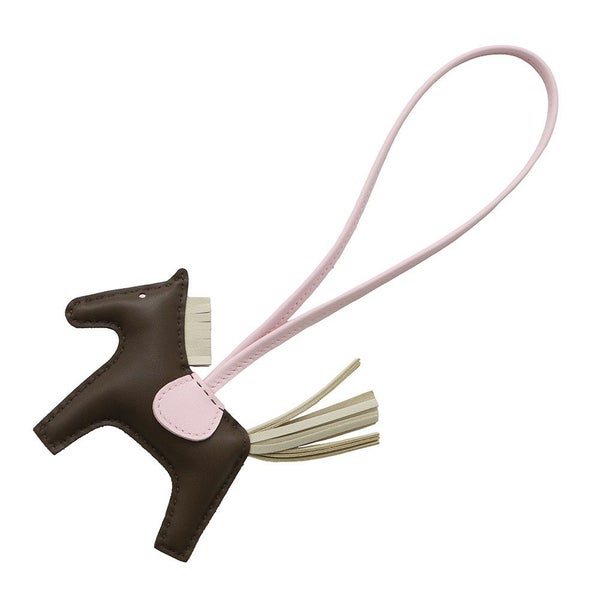 エルメス バッグチャーム ロデオ PM ショコラ/クレ/ローズダーリン ラムスキン W刻印