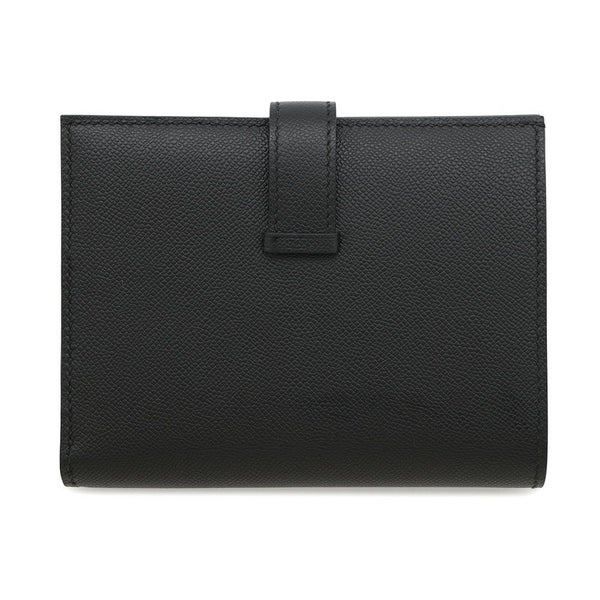 エルメス 二つ折り財布 ベアンコンパクト ブラック/シルバー金具 ヴォーマダム K刻印 黒