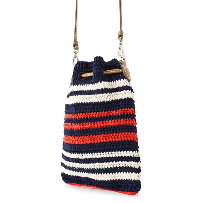 ミュウミュウ ショルダーバッグ クロシェ ボーダー 巾着 コットン/レザー MIUMIU