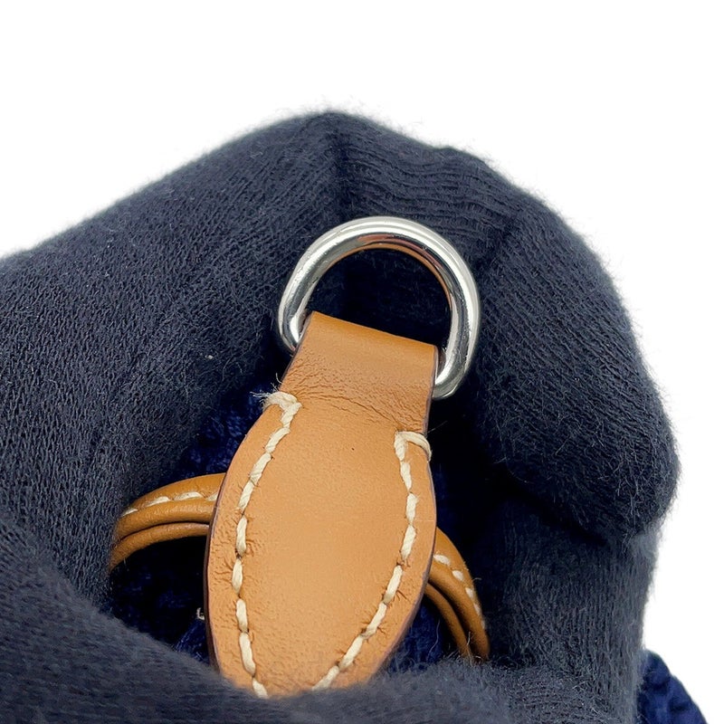 ミュウミュウ ショルダーバッグ クロシェ ボーダー 巾着 コットン/レザー MIUMIU