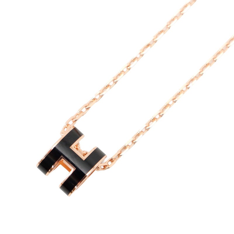 エルメス ネックレス ミニ・ポップアッシュ ブラック/ピンクゴールド金具 HERMES アクセサリー ポップH 黒