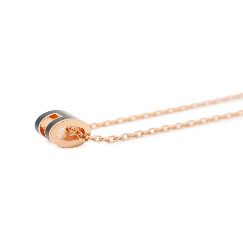 エルメス ネックレス ミニ・ポップアッシュ ブラック/ピンクゴールド金具 HERMES アクセサリー ポップH 黒