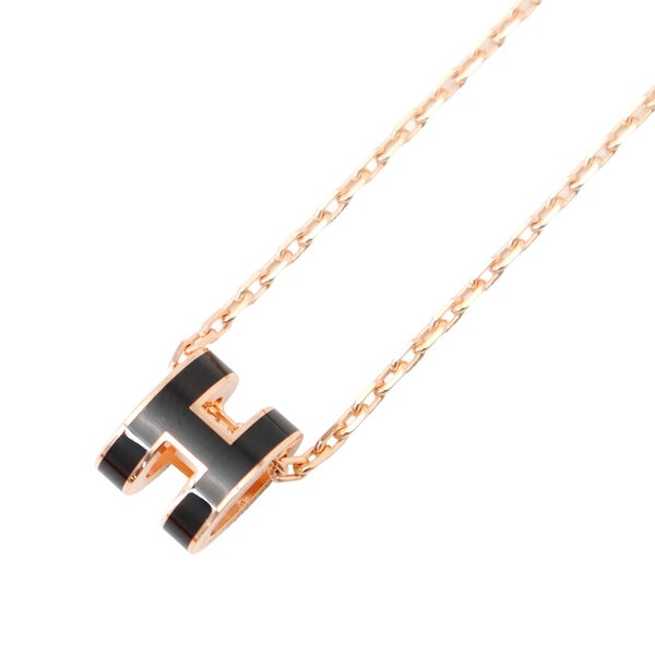 エルメス ネックレス ミニ・ポップアッシュ ブラック/ピンクゴールド金具 HERMES アクセサリー ポップH 黒