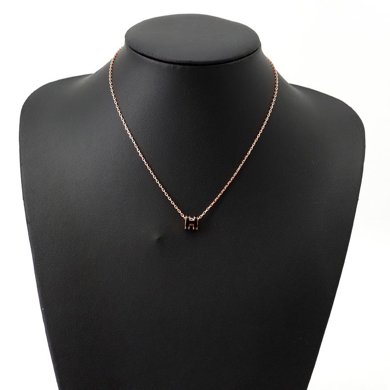 エルメス ネックレス ミニ・ポップアッシュ ブラック/ピンクゴールド金具 HERMES アクセサリー ポップH 黒