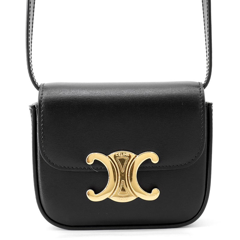 セリーヌ ショルダーバッグ トリオンフ ミニ クロード シャイニーカーフレザー 10I513 CELINE ミニバッグ 黒