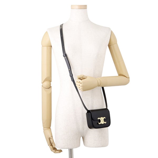 セリーヌ ショルダーバッグ トリオンフ ミニ クロード シャイニーカーフレザー 10I513 CELINE ミニバッグ 黒
