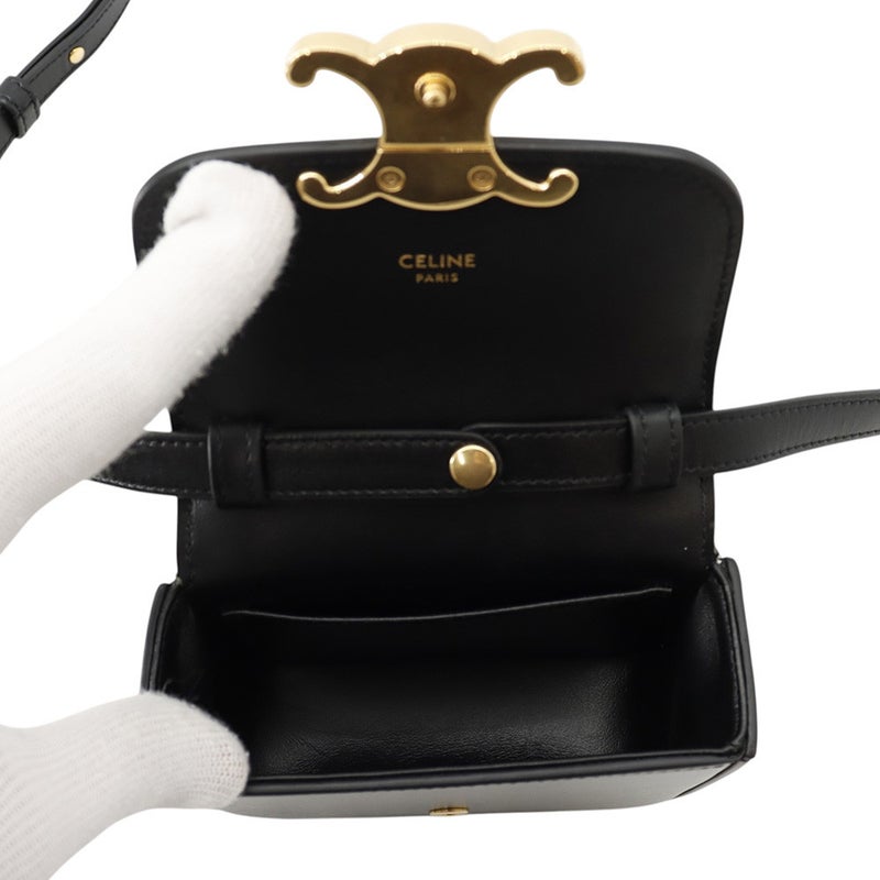 セリーヌ ショルダーバッグ トリオンフ ミニ クロード シャイニーカーフレザー 10I513 CELINE ミニバッグ 黒