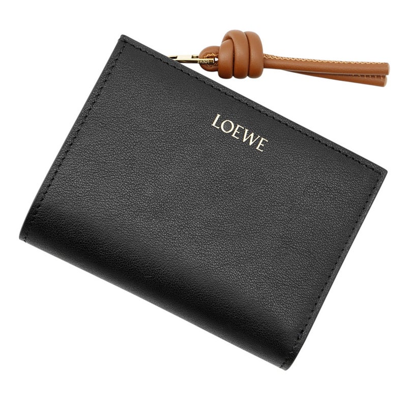 ロエベ 二つ折り財布 ノット コンパクトウォレット シャイニーナパカーフレザー CEM1NCWX01 LOEWE 財布 バイカラー 黒