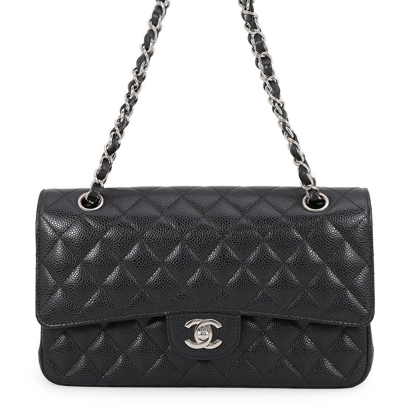 シャネル チェーンショルダーバッグ マトラッセ25 ココマーク ダブルチェーン キャビアスキン A01112 CHANEL 黒