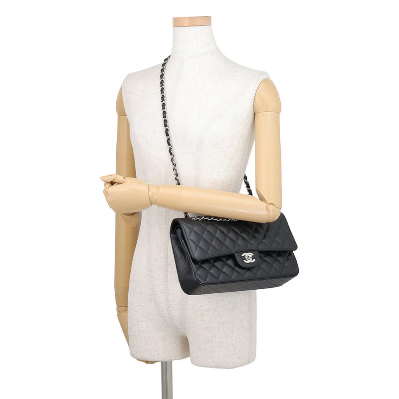 シャネル チェーンショルダーバッグ マトラッセ25 ココマーク ダブルチェーン キャビアスキン A01112 CHANEL 黒