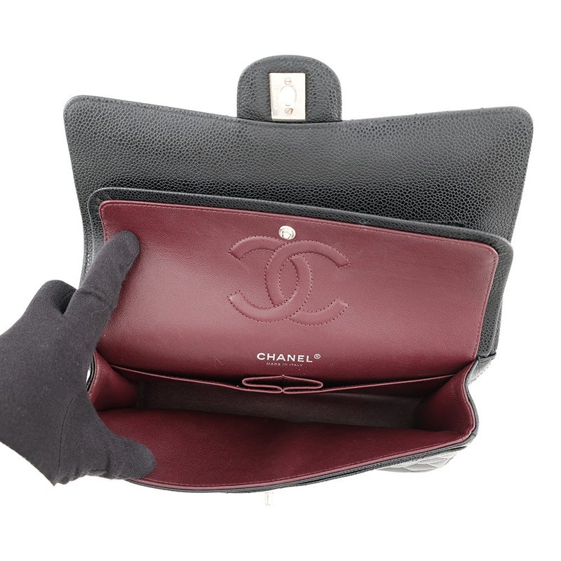 シャネル チェーンショルダーバッグ マトラッセ25 ココマーク ダブルチェーン キャビアスキン A01112 CHANEL 黒