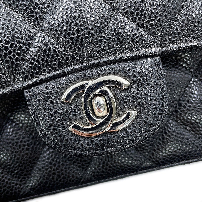 シャネル チェーンショルダーバッグ マトラッセ25 ココマーク ダブルチェーン キャビアスキン A01112 CHANEL 黒
