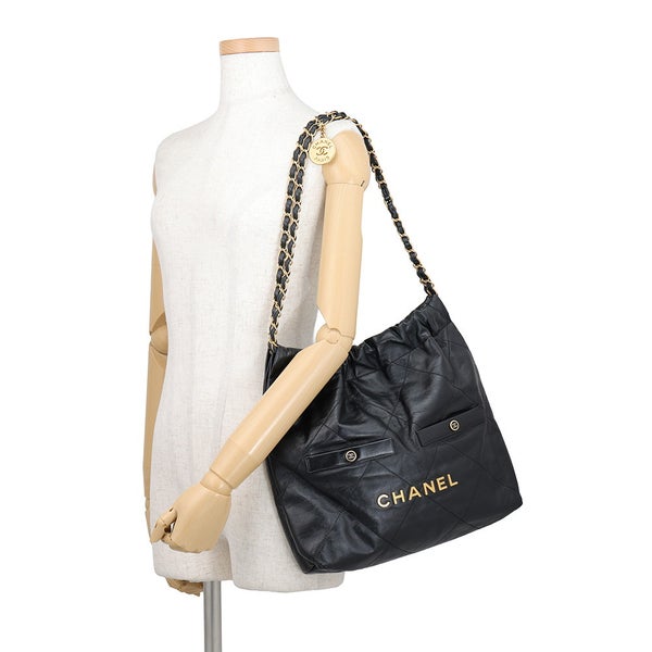 シャネル ハンドバッグ マトラッセ CHANEL22 ダブルポケット スモール カーフレザー AS3260 CHANEL ポーチ付き 黒