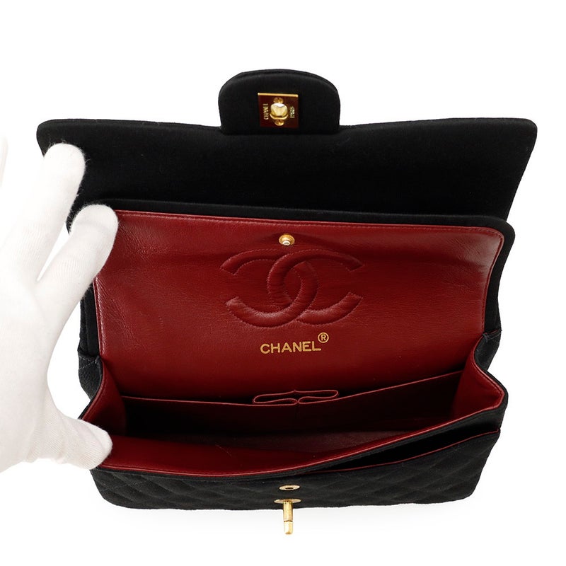 シャネル チェーンショルダーバッグ マトラッセ25 ココマーク コットンジャージー ダブルチェーン A01112 CHANEL 黒