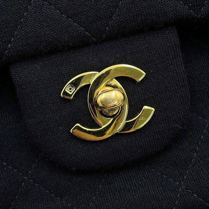 シャネル チェーンショルダーバッグ マトラッセ25 ココマーク コットンジャージー ダブルチェーン A01112 CHANEL 黒