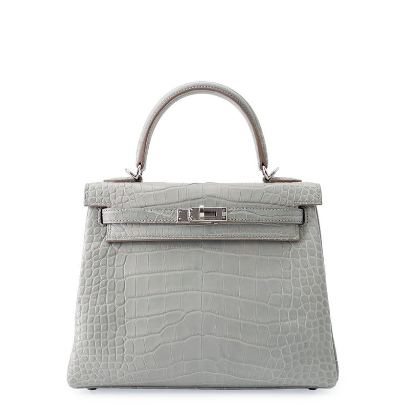 エルメス ハンドバッグ ケリー25 内縫い グリスペール/シルバー金具 アリゲーターマット K刻印 HERMES ２wayショルダー
